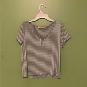 SAGE GREEN WHITE STRIPPED CROPED TSHIRT